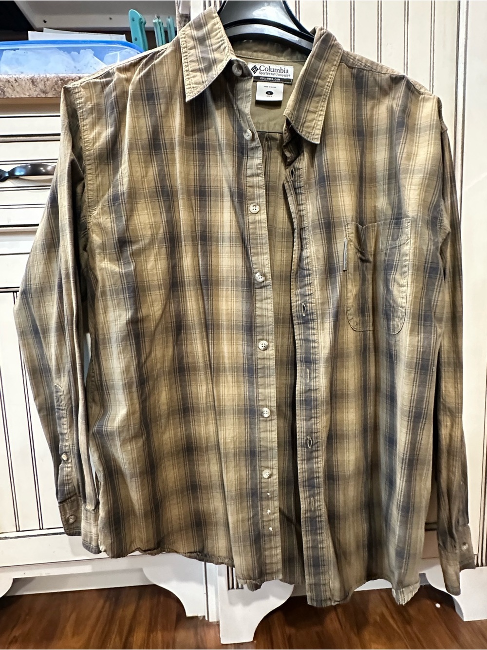Columbia Plaid Long-Sleeve Button-Down Shirt in Olive and Brown